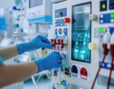 Nurse operating a dialysis machine