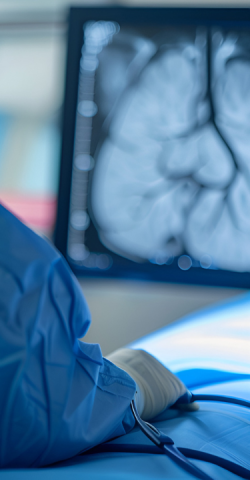 Doctor examines patient using angiography