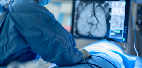 Doctor examines patient using angiography