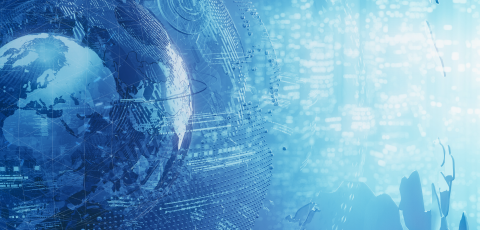 Grafik Weltkugel - blau gestaltet