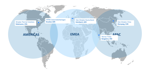 Global Service Network Division Glen Dimplex Precision Cooling - map overview