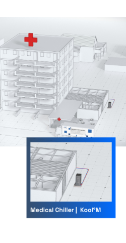 Krankenhausgebäude mit installiertem Kool°M Chiller neben dem Gebäude